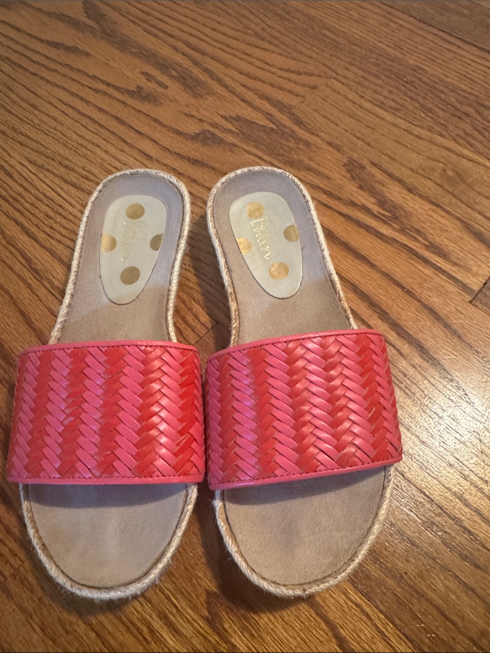 Boden Women's Pink/Red Woven Flat Slide Sandals-Size 7